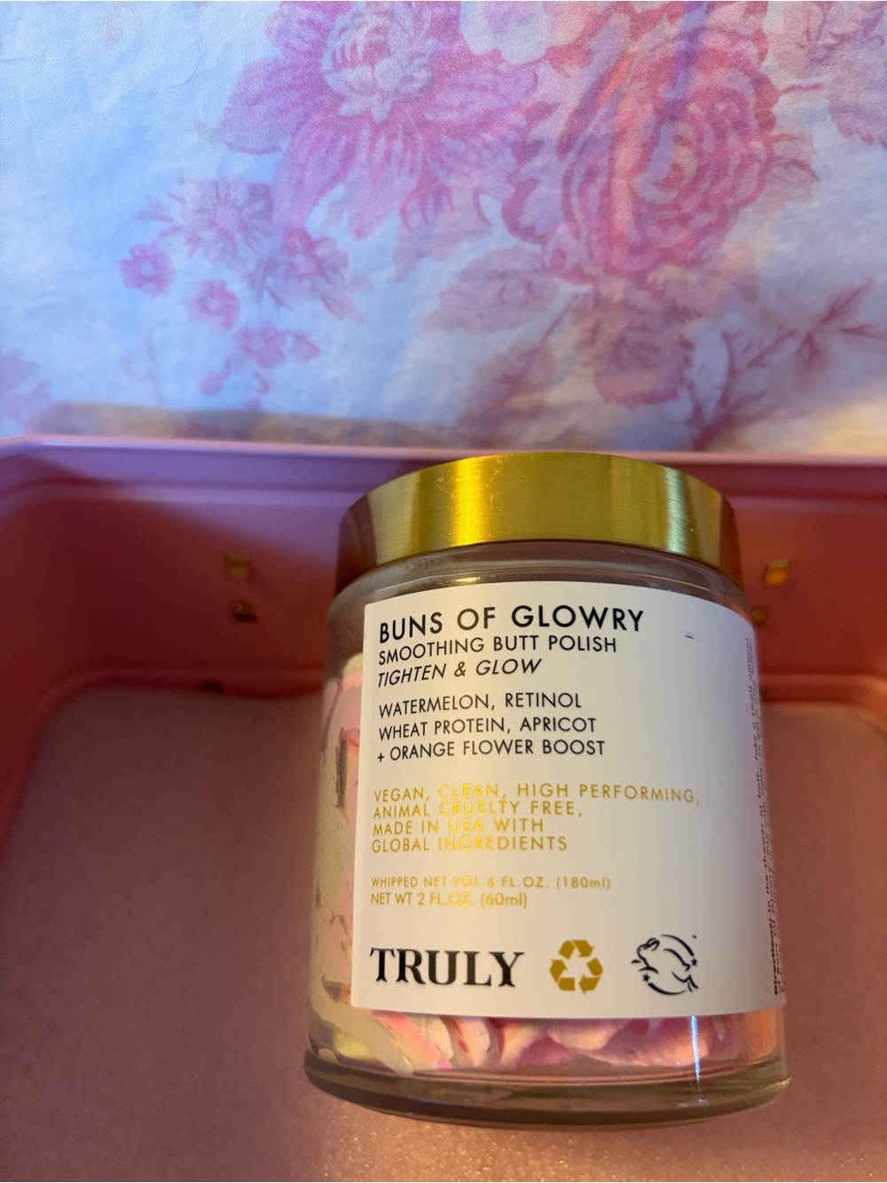 TRULY Buns of Glowry Tighten & Glow Butt Polish Set w/ gold scoop & Tin Box ✨🍉